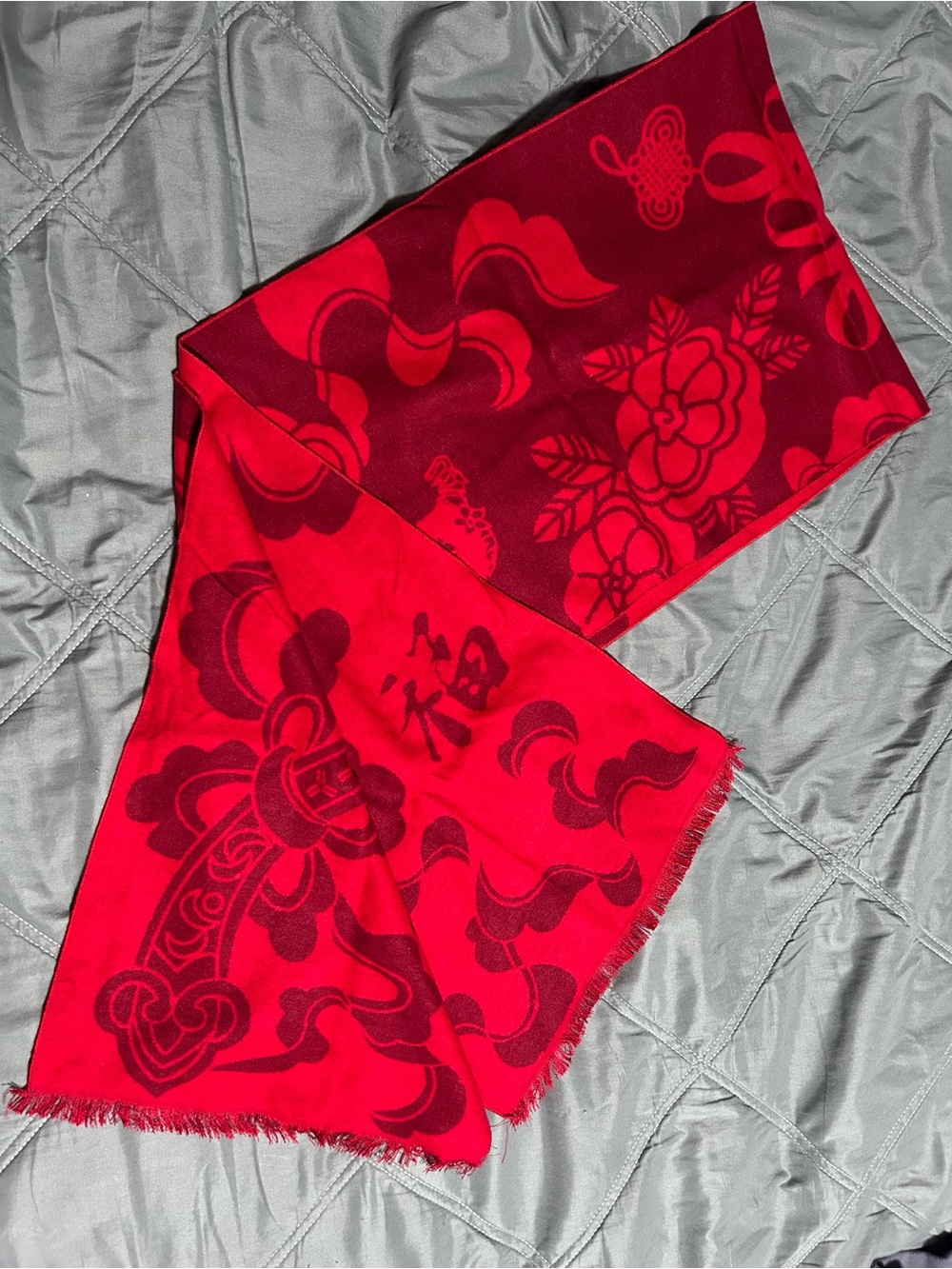 Elegant Red Floral Women's Silk Scarf
